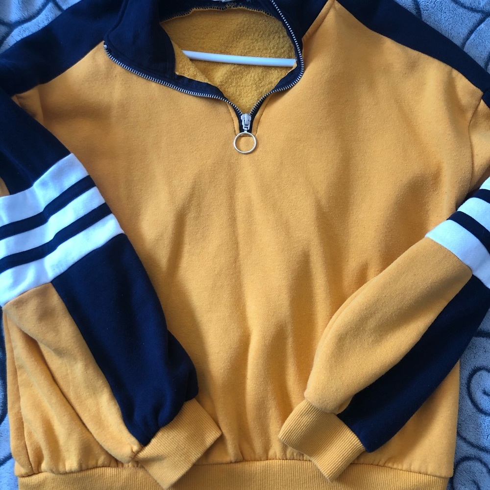 yellow and navy blue half zip